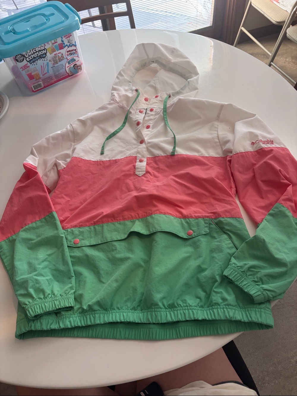 Columbia PFG Women’s Colorblock Anorak Hoodie in White, Coral Pink & Mint